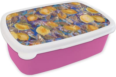 Broodtrommel Roze - Lunchbox - Brooddoos - Citroen - Vintage - Jungle - Patronen - 18x12x6 cm - Kinderen - Meisje