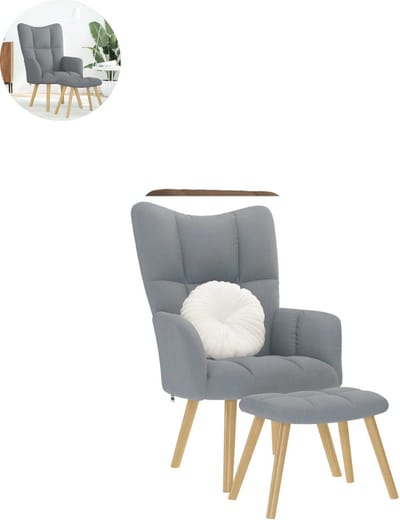 Fauteuil - Relaxzetel - Relaxstoel - Relaxfauteuil - Stoel - Met armleuning - Met voetenbank - Voor één Persoon - Lichtgrijs