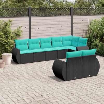 vidaXL - 8-delige - tuinbankset - met - kussens, - zwart - polyrotan