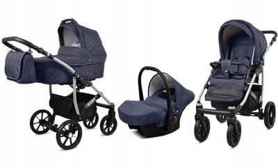 BabyLux® Kinderwagen 3in1 – QBARO - ANTRACYT - Opklapbare Wandelwagen incl. Reiswieg, Multifunctionele Buggy Sportstoel, Autostoel - Combi-kinderwagen met Luiertas, Regenhoes, Klamboe, Bekerhouder, etc.