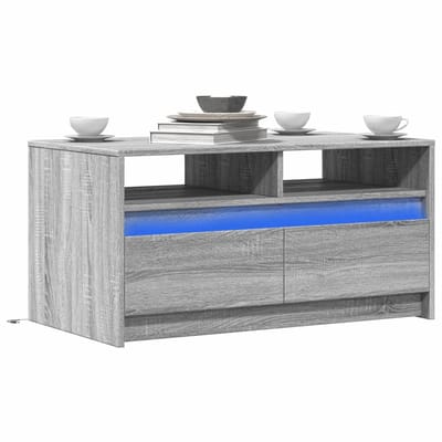 vidaXL - Salontafel - met - LED-verlichting - bewerkt - hout - grijs - sonoma - eiken