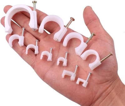 Ronde Kabelklemmen met Bevestigingsnagels 5mm, 6mm, 8mm, 10mm - 100 Stuks Witte Klemmen voor Elektriciteit, Ethernet en Coaxkabels