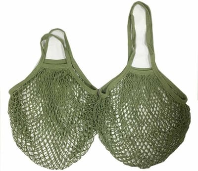 Herbruikbare Katoenen Netten voor Boodschappen - 2 Stuks, Ideaal voor Fruit, Groenten en Speelgoed, Draagbare Tas in Army Groen en Geel