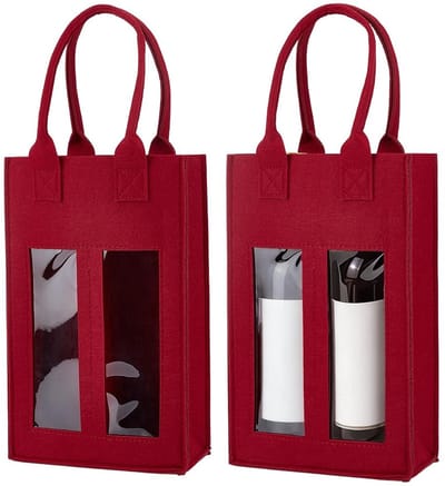 Dailygoods - BENECREAT 2 Set Dubbele Wijntas met Venster, Vilt Wijnfles Zakken voor Bruiloft Verjaardagsfeest Vakantie Reizen Camping, Donkerrood, Tas Organizer