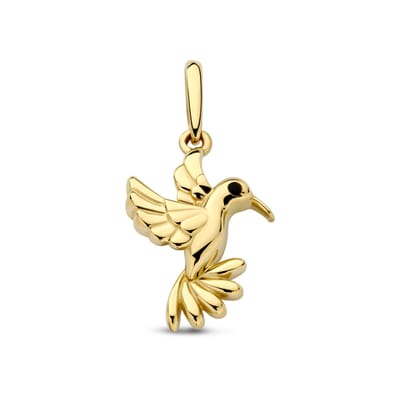 New Bling - 9NBG-0909 - 14K geelgouden Hanger – Vogel met Zwarte Epoxy – Dames Hanger