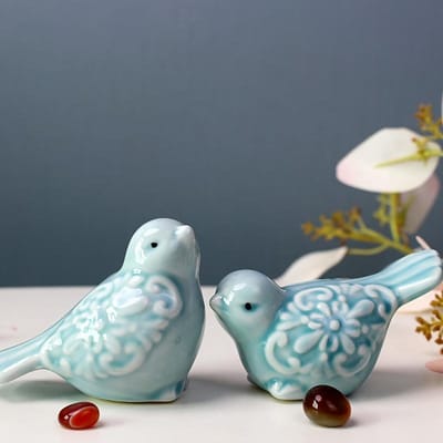 1 Paar Keramische Vogel- en Eendenbeelden - Veelzijdige Woon- en Kantoor Decoratie voor Kasten, Planken en Minilandschappen