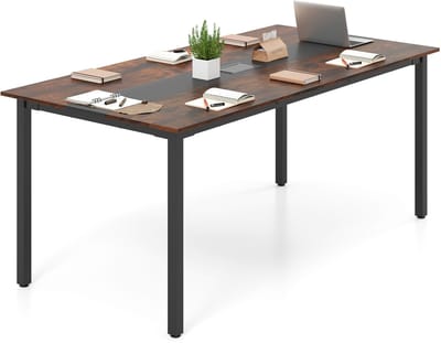 COSTWAY Conferentietafel, 180 x 90 cm, vergadertafel voor 8-10 personen, rechthoekige semintafel met kabeldoorvoer voor kantoor, vergaderruimte, rustiek bruin