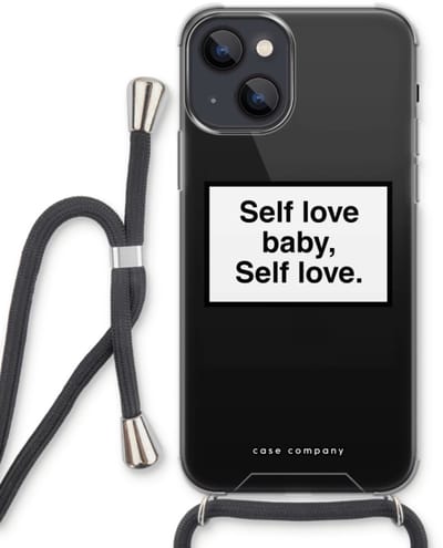 Case Company® - Hoesje met koord geschikt voor iPhone 13 hoesje met Koord - Self love - Telefoonhoesje met Zwart Koord - Bescherming aan alle Kanten en Over de Schermrand