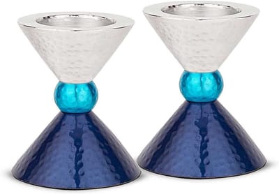 Kandelaars Set - Kaarsen Houders - Sfeerverlichting Creëren - Veelzijdige Kaars Compatibiliteit - Set van 2 - Blauw Zilver