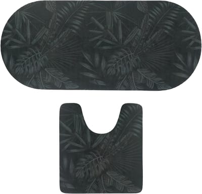 Tendance badkamer matten set Dark Urban Oasis - toiletmat/badmat lang - microfiber - antislip