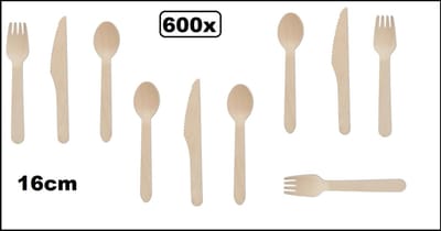 600x Bestekset hout lepel/vork/mes next generation soep dessert ijs restaurant take away diner next generation