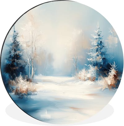 WallCircle - Wandcirkel - Muurcirkel - Bos - Winter - Natuur - Abstract - Sneeuw - Aluminium - Dibond - 30x30 cm - Binnen en Buiten