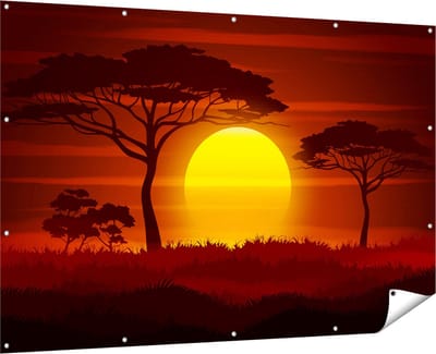 Gards Tuinposter Zonsondergang in de Savanne - Abstract - 180x120 cm - Tuindoek - Tuindecoratie - Wanddecoratie buiten - Tuinschilderij