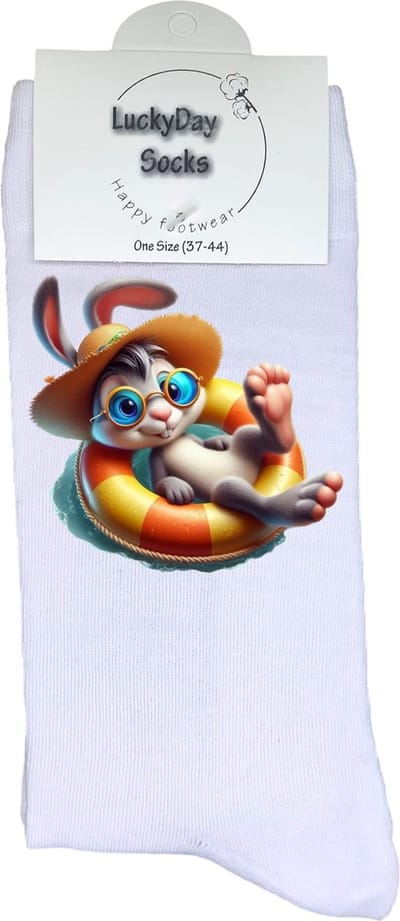 Konijn - Opkikker - Grappige sokken - Valentijns cadeau - Verjaardag cadeau - Grappig - Leuke sokken - Vrolijke sokken - Zwembad - Kerst Sokken - Vaderdag - Moederdag - Kerstcadeau - Socks die Happy maken - 37-44