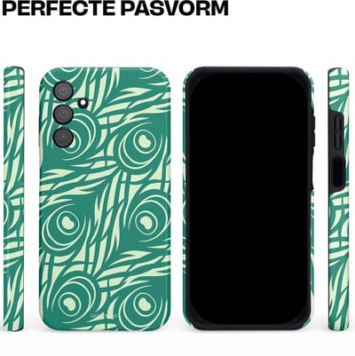 Casetastic hoesje geschikt voor Samsung Galaxy A15 5G / Samsung Galaxy A15 4G - Dubbellaagse bescherming - Troste Turquoise Pauw Veren - Fashion Case - Turquoise Mintgroen Crème