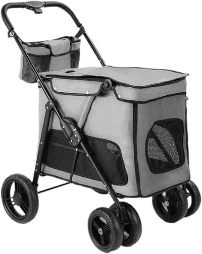 Huisdier Kinderwagen - Hondenbuggy Kattenwagen - Comfortabel Reizen - Opvouwbaar Ontwerp - 30 kg Draagvermogen - Grijs