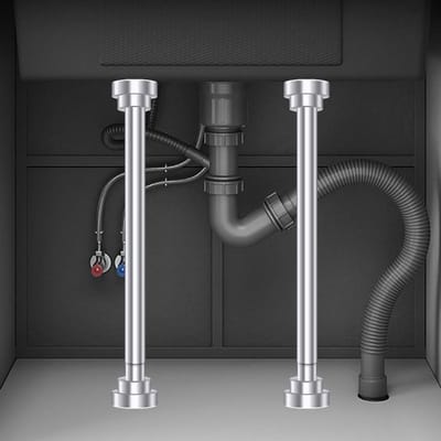 Set van 2 Onderbouw Spoelbak Steunen RVS Ondersteuningspoten 35-50cm Verstelbaar, Onderbouw Reparatieset voor Keuken en Badkamer met Sterke Steun