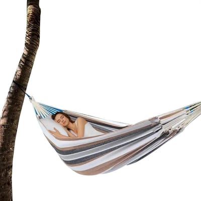 Dubbele Hangmat - Strandhangmat Campingschommel - Ontspannen Buiten - Met Organisatortas - 260 x 150 cm - Gestreepte