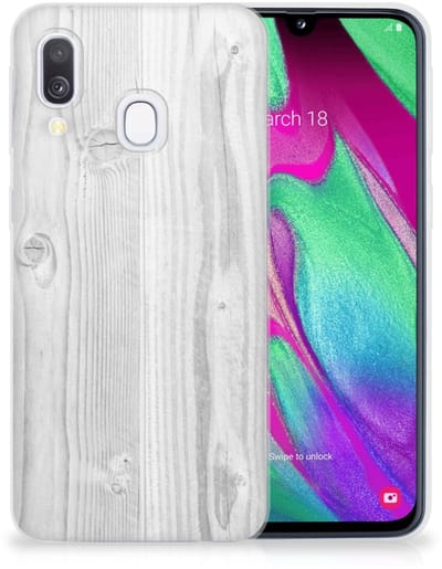 Samsung Galaxy A40 Bumper Hoesje White Wood