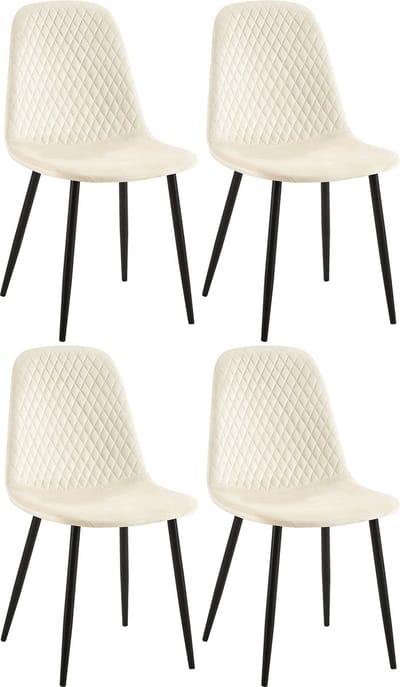CLP Giverny Set van 4 eetkamerstoelen - zonder armleuning - creme Fluweel