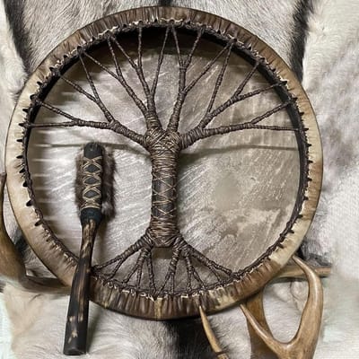 Handtrommel Sjamaan - Meditatie trommel - Ontspanning en sfeer - Handgemaakte kwaliteit - 25 cm diameter - Bruin