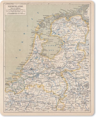 Muismat Kaart Nederland - Kaart van Nederland uit 1877 muismat rubber - 19x23 cm - Muismat met foto