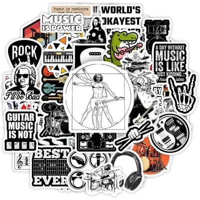 Muziekband Rock Roll Stickers Gitaar Bas Drum DIY Kinder Speelgoed Cadeau voor Telefoons Laptops Flessen Bagage Decoratieve Waterdichte Sticker gray