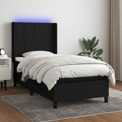 vidaXL - Boxspring - met - matras - en - LED - stof - zwart - 90x190 - cm