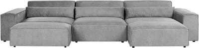 HELLNAR - Hoekbank 3-zits met ottomaan - Grijs - Links - Polyester