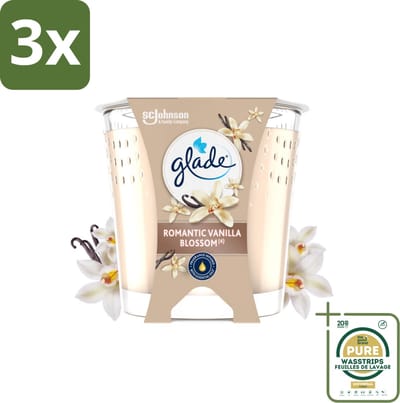 3 x Glade - Geurkaars Romantic Vanillebloesem - 100% Raapzaadwas & Vegan - 112 g - Grootverpakking - Geurkaars - Vegan - Raapzaadwas - Vanille - Amber