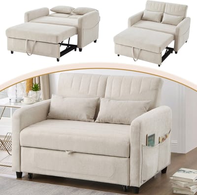 Wishdor - 2-Zits Slaapbank - Uitschuifbaar - 3-Standen Verstelbare Rugleuning - Modern - Katoen-Linnen - Beige - 166 x 95 cm
