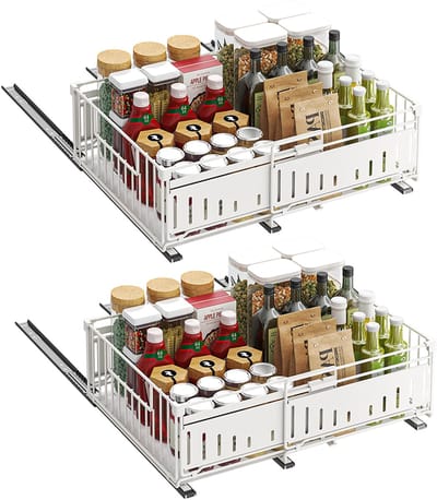 2-set - Uitschuifbare Keukenkast Organizer Zonder Boren - Verstelbare Lade voor Kastinrichting - Soft Close - Wit