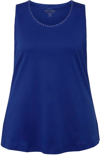 Ulla Popken - Dames - Top pima cotton A-lijn ronde hals mouwloos - Donker saffier - Maat 42+