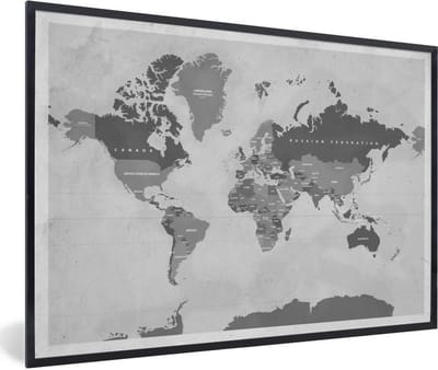 Poster in lijst - Fotolijst 90x60 cm - Posters - Wereldkaart - Vintage - Paars - Kind - Meiden - Jongens - Posterlijst zwart - Decoratie - Wanddecoratie woonkamer - Muurdecoratie slaapkamer
