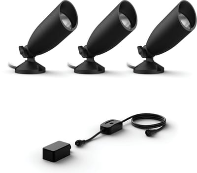 WiZ Tuinspot Basisset met 3 Tuinspots (Zwart) - Wit en Gekleurd Licht - Incl. Voedingskabel - Tuinverlichting - Slimme LED Verlichting - WiFi