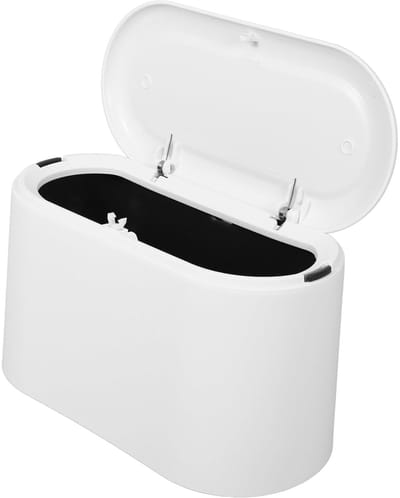 Mini Prullenbak - Afvalemmer - Vuilnisbak - Polypropyleen - Tafelvuilbakje - Met Deksel - Voor Bureau, Kaptafel, Nachtkastje Enz - 22*11*13cm - Wit