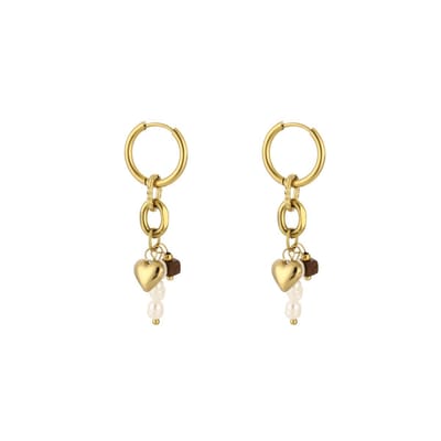 Oorbellen Dangling Love - Brown - Stainless Steel - Goud
