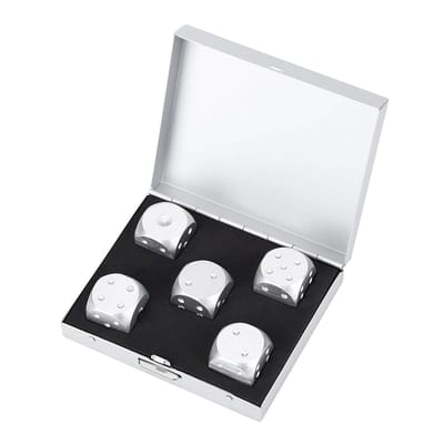 Allecto - Tafelspel Dobbelstenen Set - Aluminium Dobbelstenen - Perfect voor Spelletjesavonden - Zilver - Poker Dobbelstenen - 5-Delige Set - Gesch...