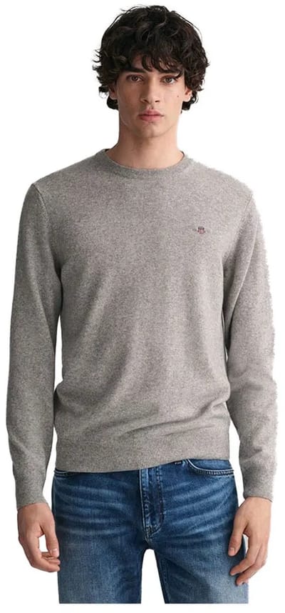 Gant Trui Superfijne Lamswol Ronde Hals Grijs Melange / male