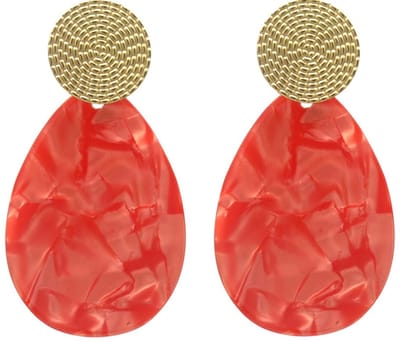 Oorbellen Ovaal - Oorhangers - RVS - 6,5x3,5 cm - Rood