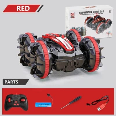 Nieuwe Amfibische RC Auto dual mode Afstandsbediening Stunt Auto Voertuig Dubbelzijdig Flip Rijden Drift Rc Auto's Buitenspeelgoed voor Jongens Kindercadeau handle RC rood