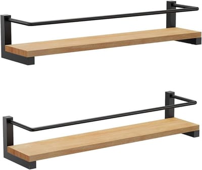 Verte Kruidenrek - Houten Kruidenrek - 2-Delige Set - Wandgemonteerde Hangende Keukenorganizer voor Kruiden - Kruiden - Potten - Keukengerei - Opbergplank - 40 x 9 x 7 CM