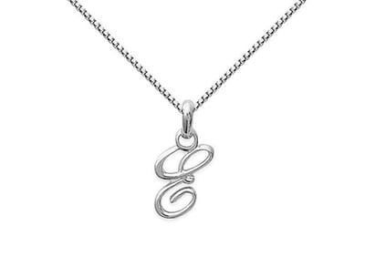 Amanto Ketting Letter E - 925 Zilver Gerhod. - Alfabet - 8x15mm - 50cm