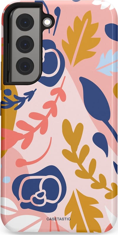 Casetastic Hoesje Geschikt voor Samsung S22 - Stijlvolle Beschermende Duo-layer Case - Roze Bladeren