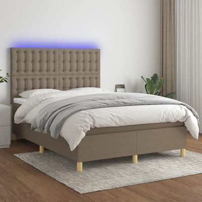 vidaXL - Boxspring - met - matras - en - LED - stof - taupe - 140x190 - cm