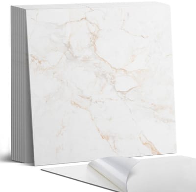 Coloray Plaktegels - Elegant marmerpatroon Portugese Tegels - 30 cm x 30 cm - Wit Plaktegels - 9 stuks - Vierkant PVC Tegels - Plaktegels Keuken - Zelfklevende Vloertegels - Vinyltegels Vloer Zelfklevend - Zelfklevende Tegels