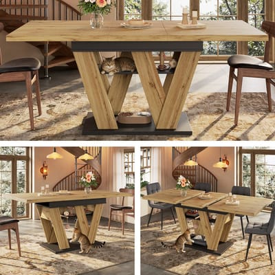 Eettafel - 119-159 cm - Telescopisch Design - W-vormige Poten - Hout - Natuur