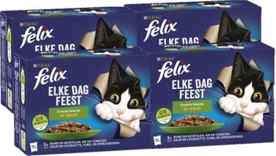 4x Felix - Elke Dag Feest Groente Selectie in Gelei - Kattenvoer - 12x85g