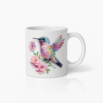 Prachtige Kolibrie en Bloemen Mok – Kleurrijk Artistiek Ontwerp – Perfect Cadeau Voor Natuurliefhebbers