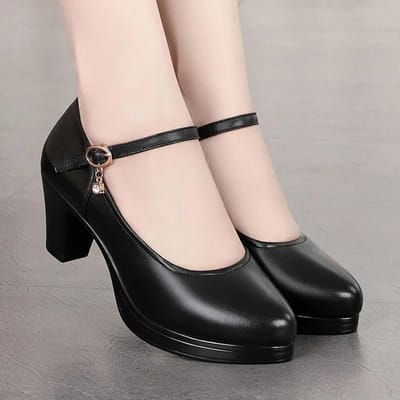 Comfortabele Schoenen met Hoge Hakken, Model Lopen, Dansen, Leren Schoenen, Enkele Gesp met Waterdicht Plateau, Damesschoenen 35